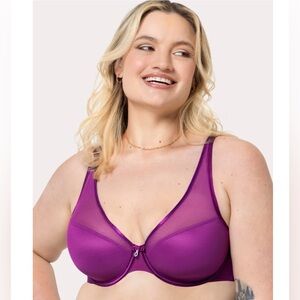 Curvy Couture Purple Sheet Mesh Plunge T-shirt Bra Size 44C